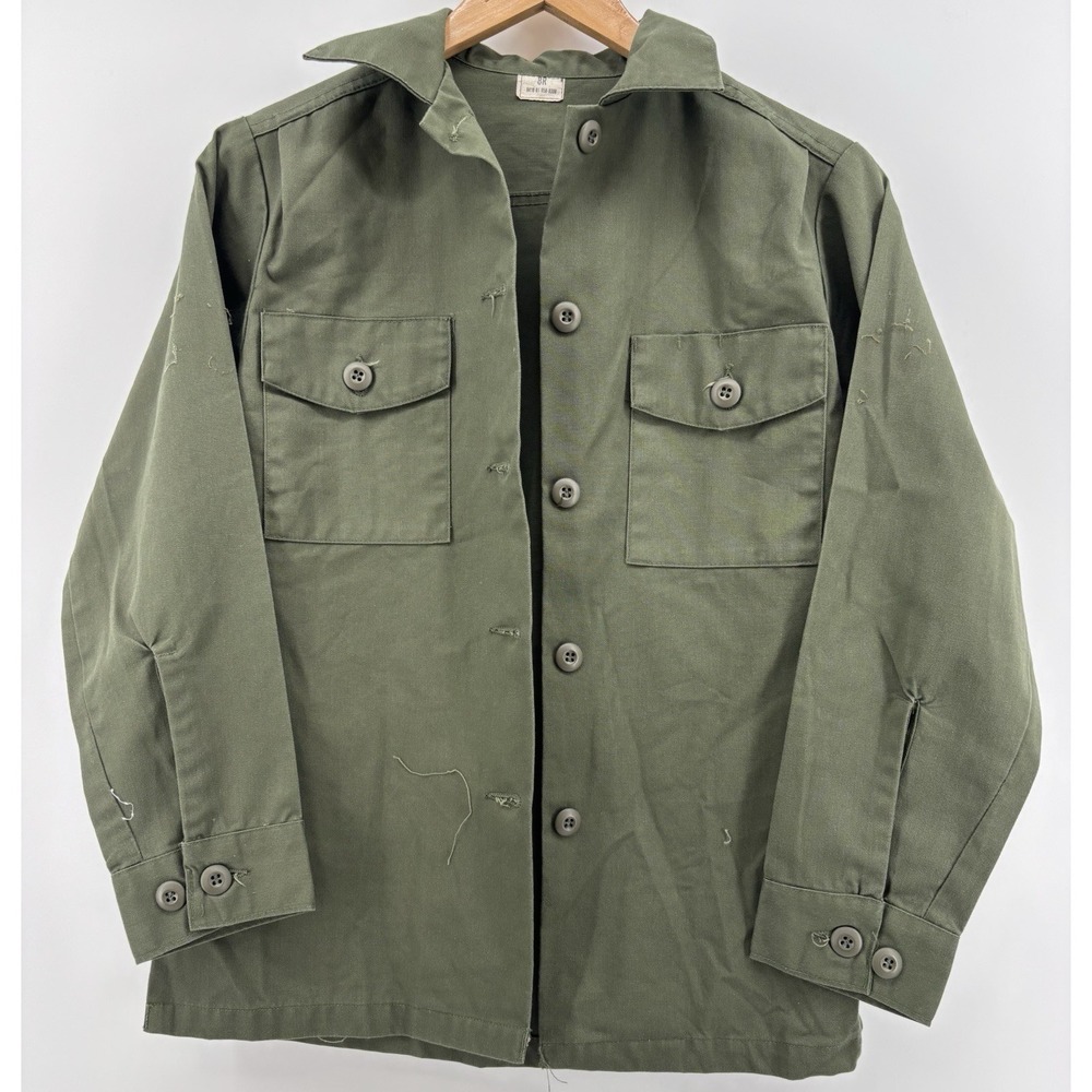 Vintage Vietnam OG 507 Military Durable Press Utility Shirt Women 8R Olive Green